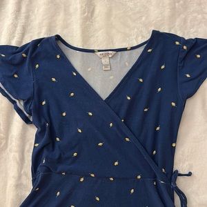 Navy Blue Floral Wrap Dress Juniors M